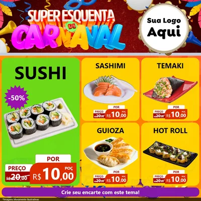 Modelo de Rede Social para Feed Facebook com o tema Super Esquenta de Carnaval para Comida japonesa