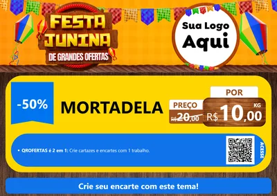 Modelo de Cartaz para Cartaz A4 Horizontal com o tema Festa Junina de Grandes Ofertas para Frios e Laticínios