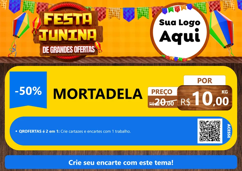 Modelo de Cartaz para Cartaz A4 Horizontal com o tema Festa Junina de Grandes Ofertas para Frios e Laticínios
