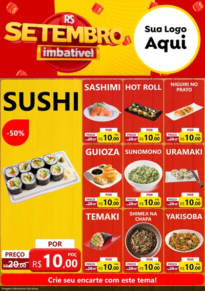 Modelo de Encarte para Encarte A4 Vertical com o tema Setembro Imbatível para Comida japonesa