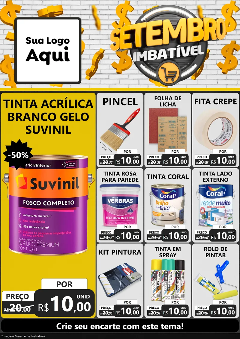 Modelo de Encarte para Encarte A4 Vertical com o tema Setembro Imbatível para Tintas e Ferramentas