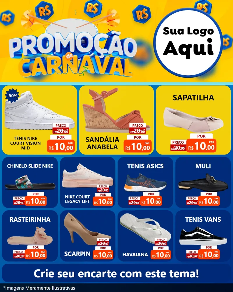 Modelo de Rede Social para Feed Instagram com o tema Promoção de Carnaval para Calçados