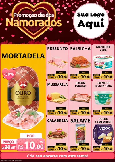 Modelo de Encarte para Encarte A4 Vertical com o tema Promoção Dia Dos Namorados para Frios e Laticínios