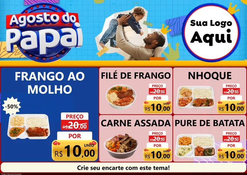 Modelo de Encarte para Encarte A4 Horizontal com o tema Agosto do Papai para Restaurante