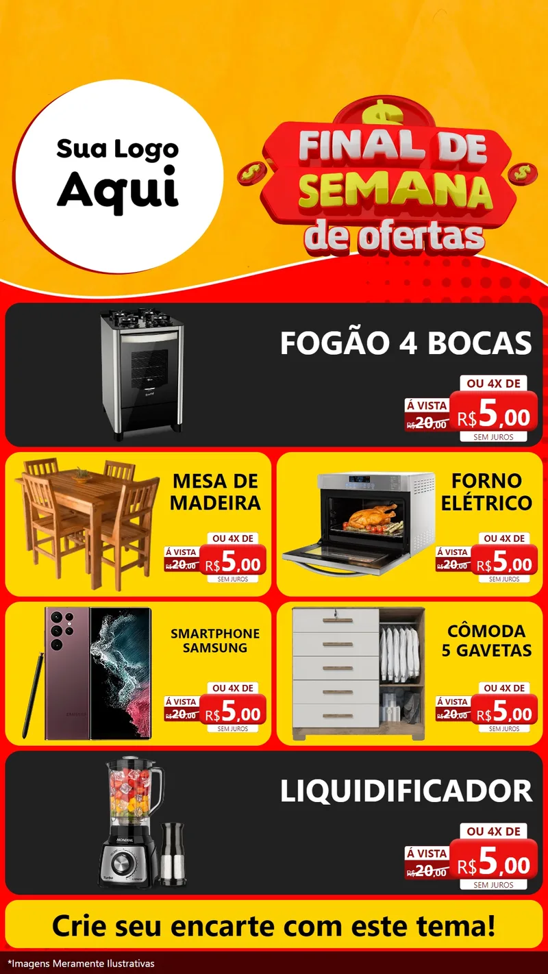 Modelo de TV para TV Vertical com o tema Final de Semana de Ofertas para Móveis e Eletro
