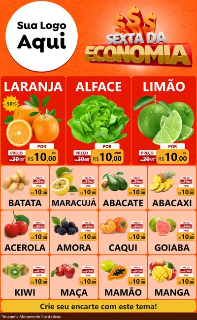 Modelo de Encarte para Encarte Grande com o tema Sexta da Economia para Hortifrúti