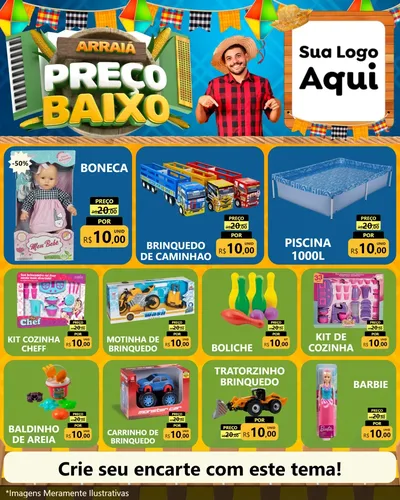 Modelo de Rede Social para Feed Instagram com o tema Arraiá de Preço Baixo - Junina para Brinquedos