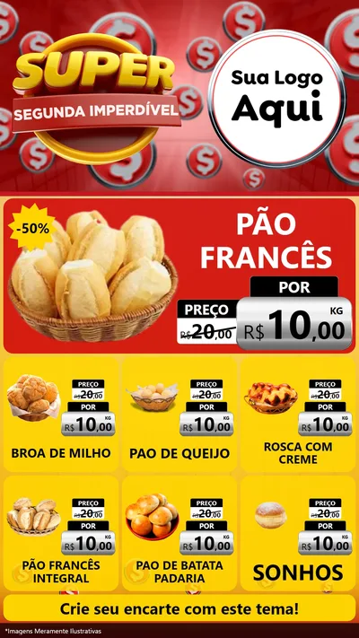 Modelo de Rede Social para Stories com o tema Super Segunda Imperdível para Padaria
