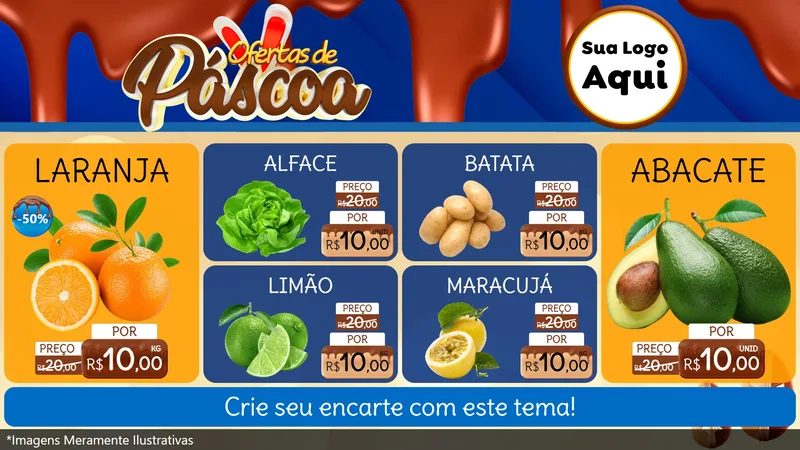 Modelo de TV para TV Horizontal com o tema Ofertas de Páscoa para Hortifrúti