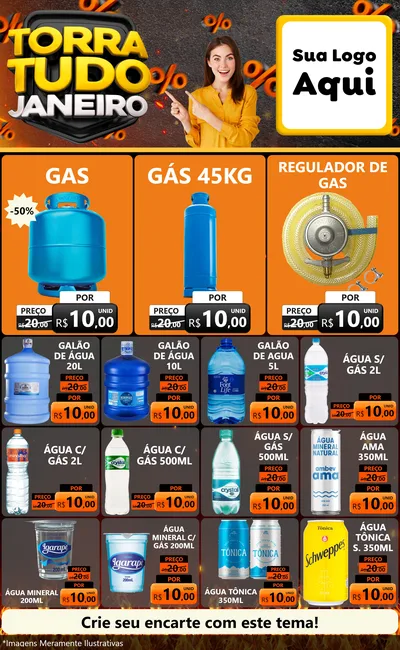 Modelo de Encarte para Encarte Grande com o tema Torra Tudo Janeiro para Água e gás
