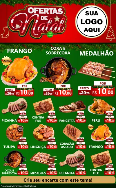 Modelo de Encarte para Encarte Grande com o tema Ofertas de Natal para Assados