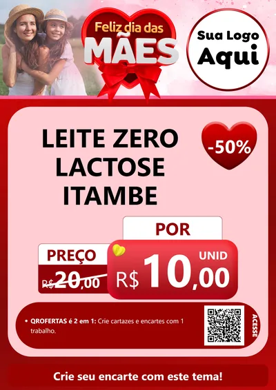 Modelo de Cartaz para Cartaz A4 Vertical com o tema Feliz Dia Das Mães para Frios e Laticínios