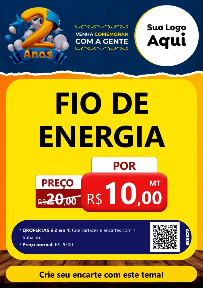 Modelo de Cartaz para Cartaz A4 Vertical com o tema Aniversário de 2 anos para Materiais Elétricos