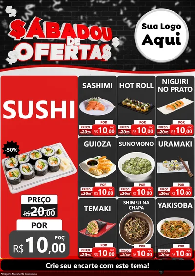 Modelo de Encarte para Encarte A4 Vertical com o tema Sabadou de Ofertas para Comida japonesa