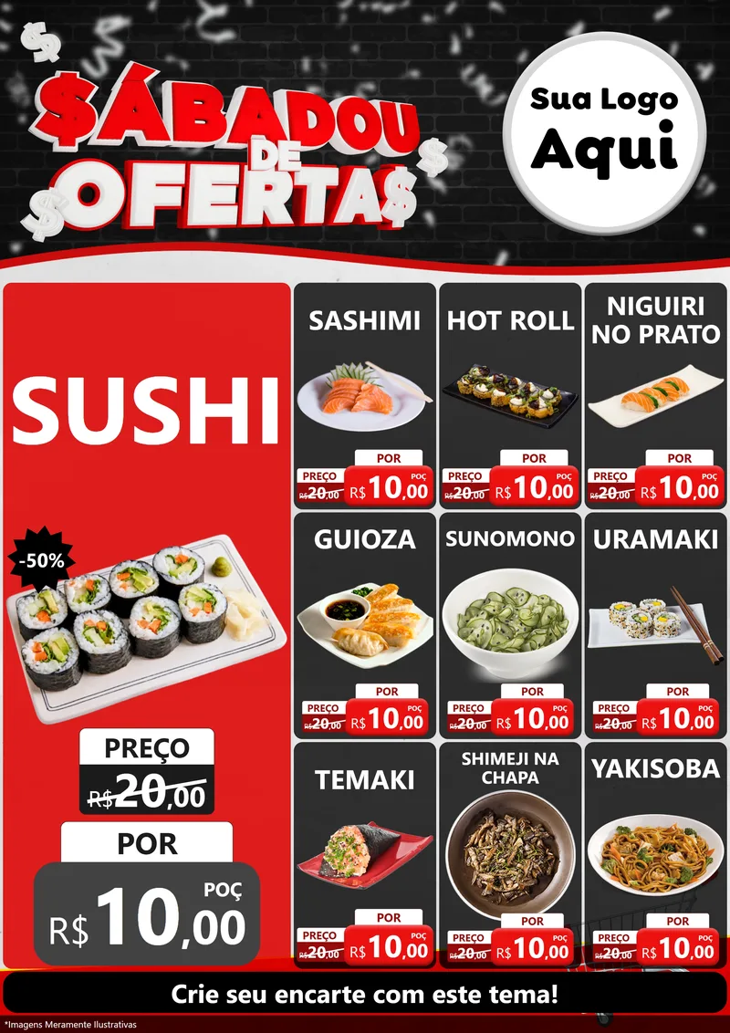 Modelo de Encarte para Encarte A4 Vertical com o tema Sabadou de Ofertas para Comida japonesa