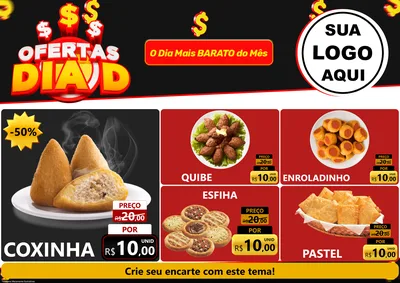 Modelo de Encarte para Encarte A4 Horizontal com o tema Ofertas Dia D para Salgadaria
