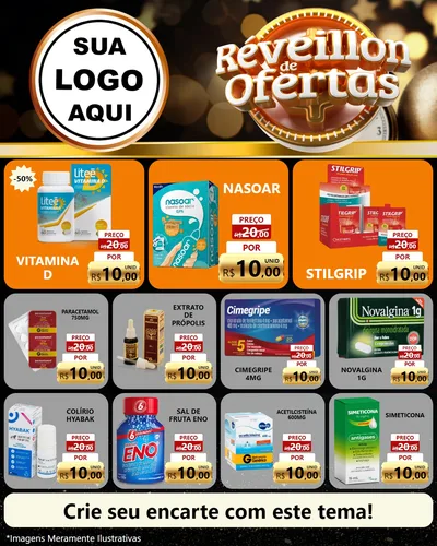 Modelo de Rede Social para Feed Instagram com o tema Réveillon de Ofertas para Farmácia