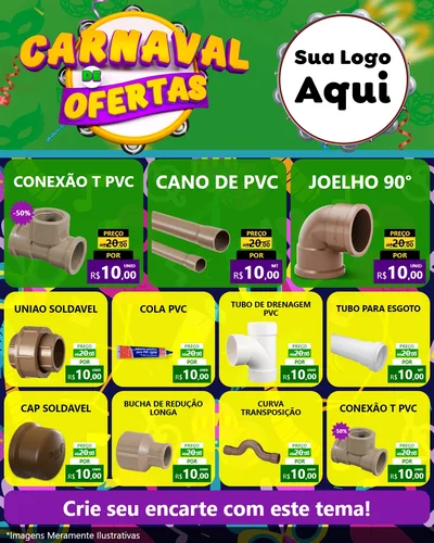 Modelo de Rede Social para Feed Instagram com o tema Carnaval de Ofertas para Tubos e conexões