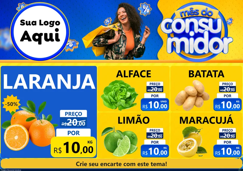 Modelo de Encarte para Encarte A4 Horizontal com o tema Mês do Consumidor para Hortifrúti