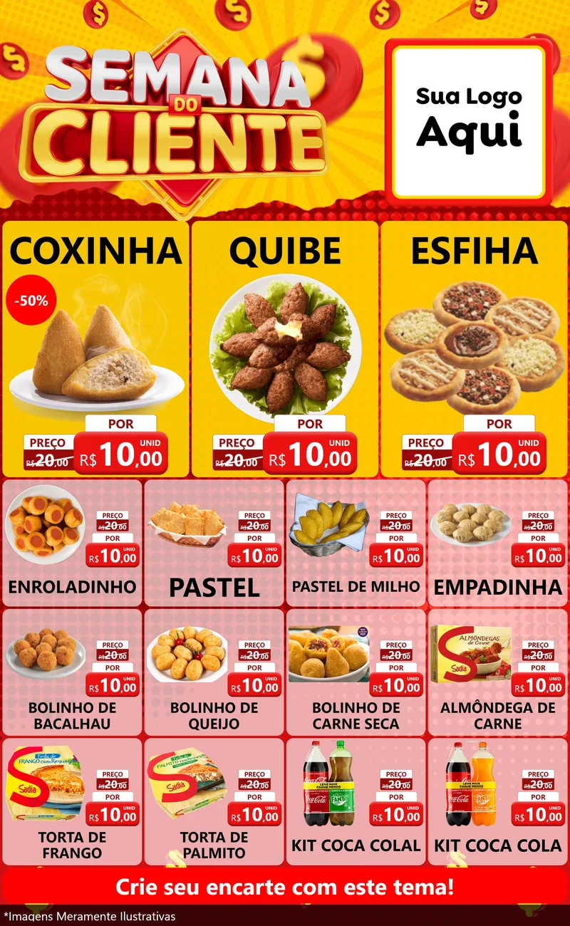Modelo de Encarte para Encarte Grande com o tema Semana do Cliente para Salgadaria