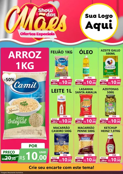 Modelo de Encarte para Encarte A4 Vertical com o tema Show das Mães - Ofertas Especiais para Supermercado