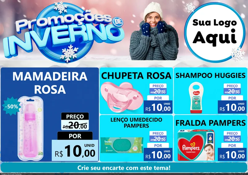 Modelo de Encarte para Encarte A4 Horizontal com o tema Promoções de Inverno para Bebês
