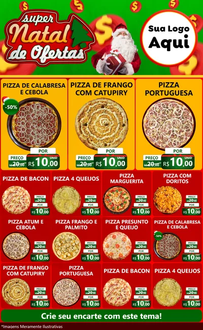 Modelo de Encarte para Encarte Grande com o tema Super Natal de Ofertas para Pizzaria