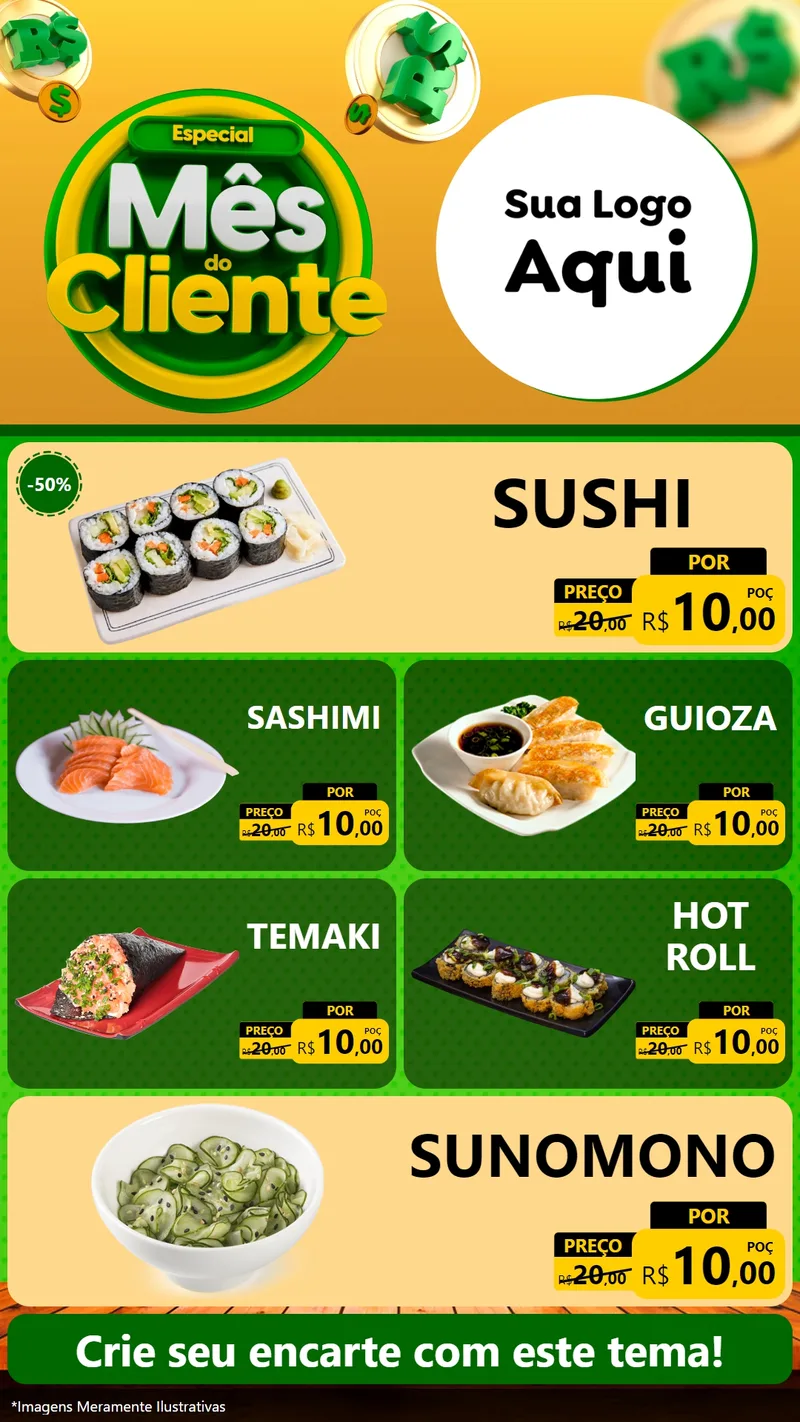 Modelo de TV para TV Vertical com o tema Especial Mês do Cliente para Comida japonesa