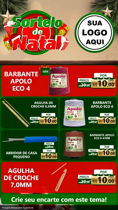 Modelo de TV para TV Vertical com o tema Sorteio de Natal para Armarinho e Aviamentos