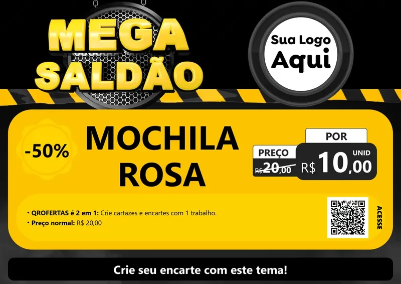 Modelo de Cartaz para Cartaz A4 Horizontal com o tema Mega Saldão para Papelaria