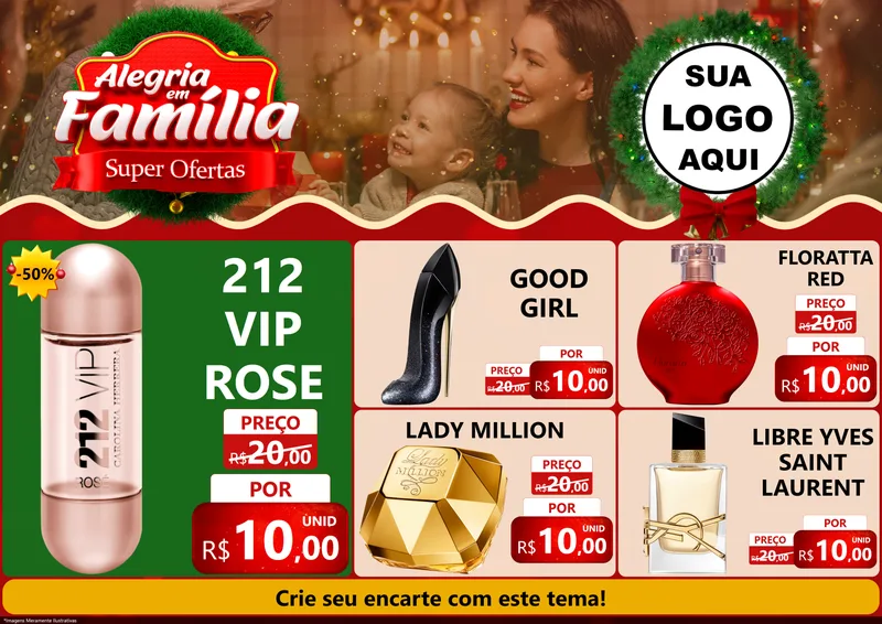 Modelo de Encarte para Encarte A4 Horizontal com o tema Alegria Em Família - Super Ofertas para Perfumes
