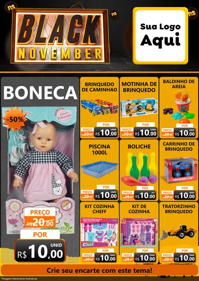 Modelo de Encarte para Encarte A4 Vertical com o tema Black November para Brinquedos