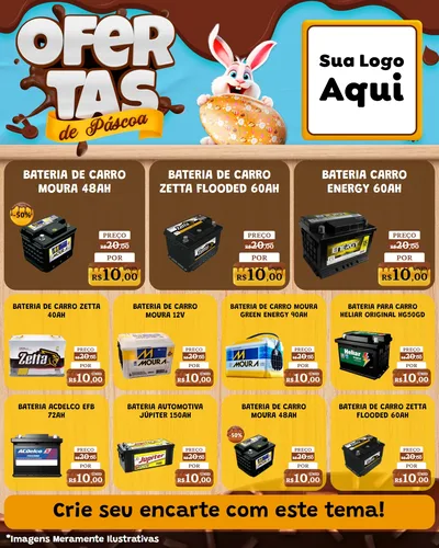 Modelo de Rede Social para Feed Instagram com o tema Ofertas de Páscoa para Baterias Elétricas