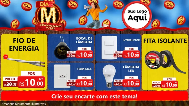 Modelo de TV para TV Horizontal com o tema Dia M - O Dia Mais Barato Do Mês para Materiais Elétricos