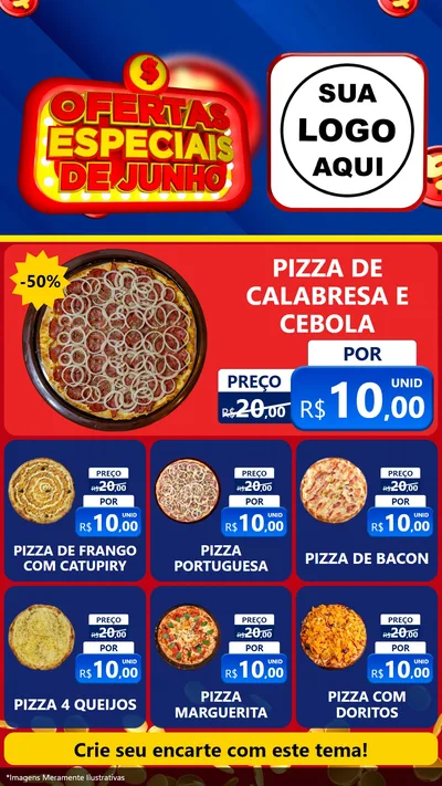 Modelo de Rede Social para Stories com o tema Ofertas Especiais de Junho para Pizzaria