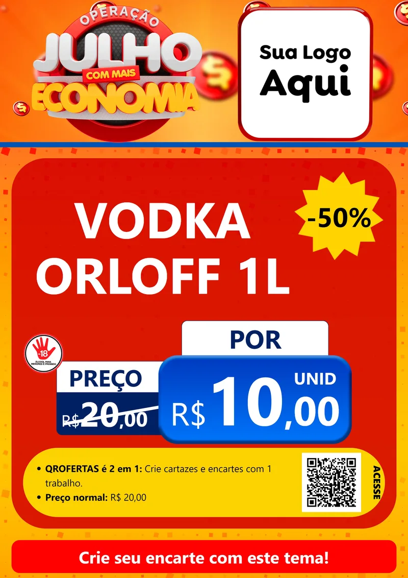 Modelo de Cartaz para Cartaz A4 Vertical com o tema Operação Julho Com Mais Economia para Distribuidora de bebidas