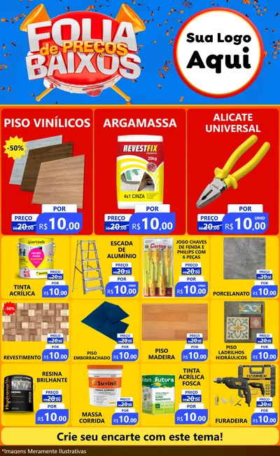 Modelo de Encarte para Encarte Grande com o tema Folia de Preços Baixos para Material para Construção