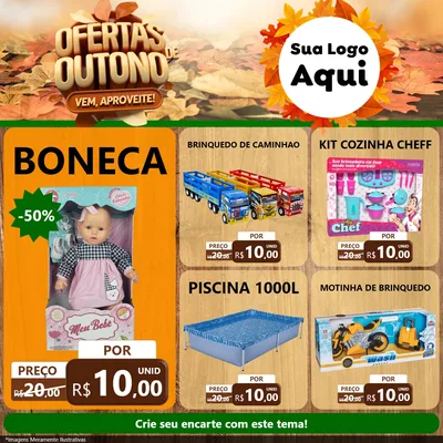 Modelo de Rede Social para Feed Facebook com o tema Ofertas de Outono - Vem, Aproveite! para Brinquedos