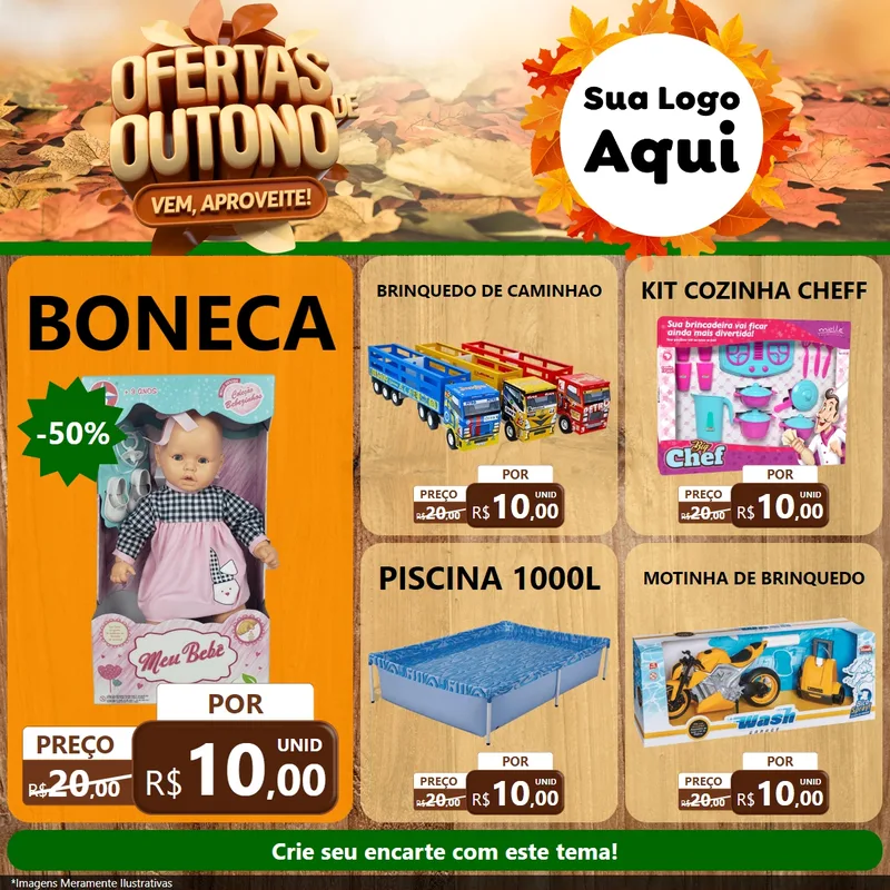 Modelo de Rede Social para Feed Facebook com o tema Ofertas de Outono - Vem, Aproveite! para Brinquedos