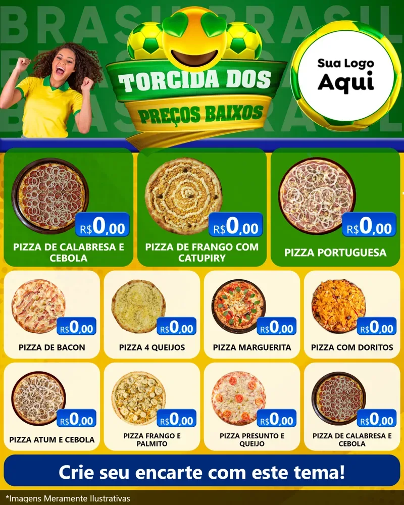 Modelo de Rede Social para Feed Instagram com o tema Torcida dos Preços Baixos - Copa para Pizzaria