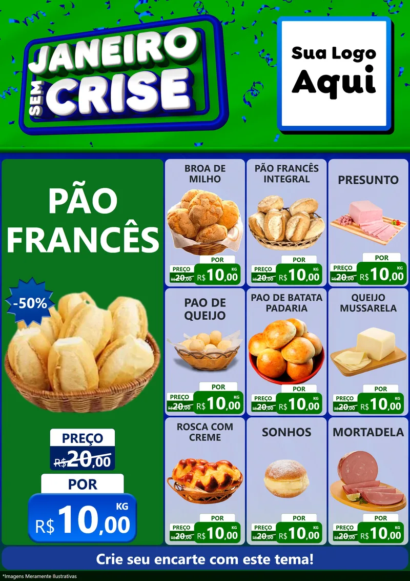 Modelo de Encarte para Encarte A4 Vertical com o tema Janeiro Sem Crise para Padaria