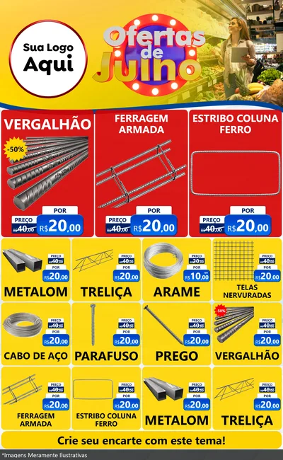 Modelo de Encarte para Encarte Grande com o tema Ofertas de Julho para Ferragens