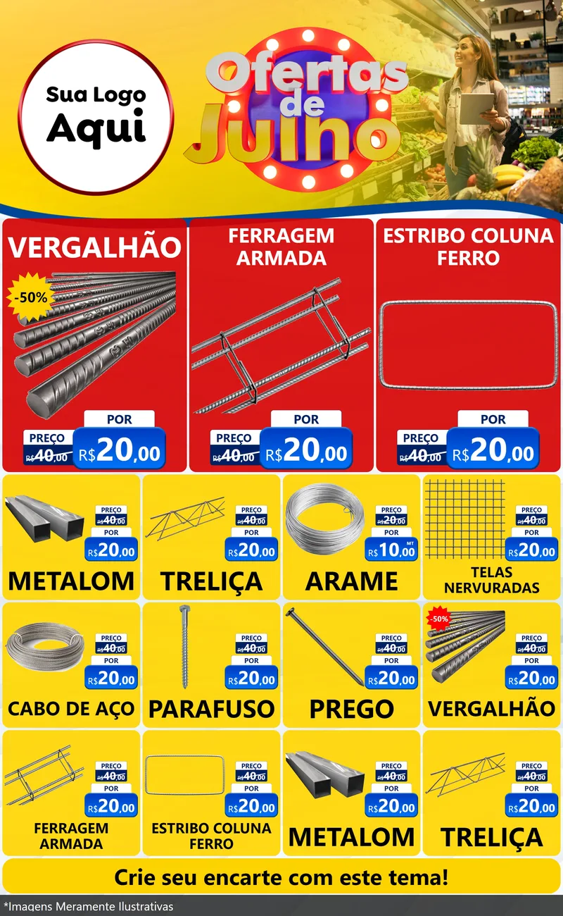 Modelo de Encarte para Encarte Grande com o tema Ofertas de Julho para Ferragens