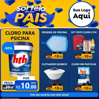 Modelo de Rede Social para Feed Facebook com o tema Sorteio Dia dos Pais para Produtos para Piscina