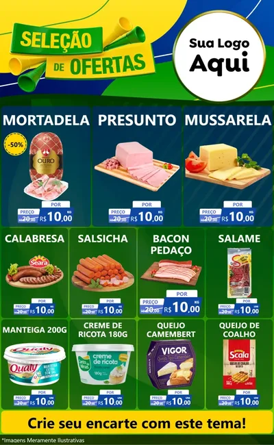 Modelo de Encarte para Encarte Grande com o tema Seleção de Ofertas - Copa para Frios e Laticínios