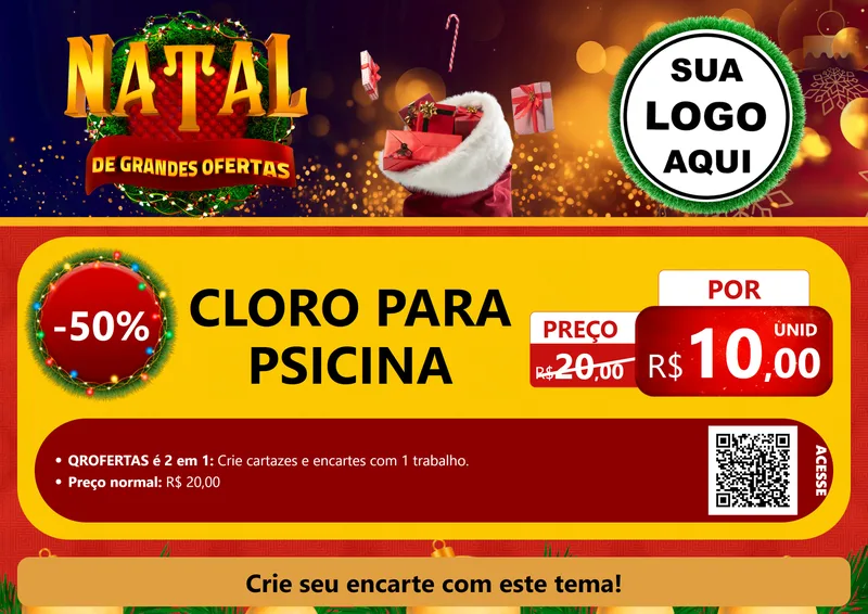 Modelo de Cartaz para Cartaz A4 Horizontal com o tema Natal de Grandes Ofertas para Produtos para Piscina