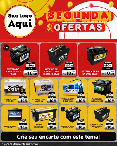 Modelo de Rede Social para Feed Instagram com o tema Segunda de Ofertas para Baterias Elétricas
