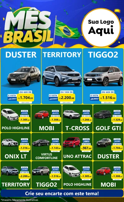 Modelo de Encarte para Encarte Grande com o tema Mês do Brasil para Concessionaria de Carros