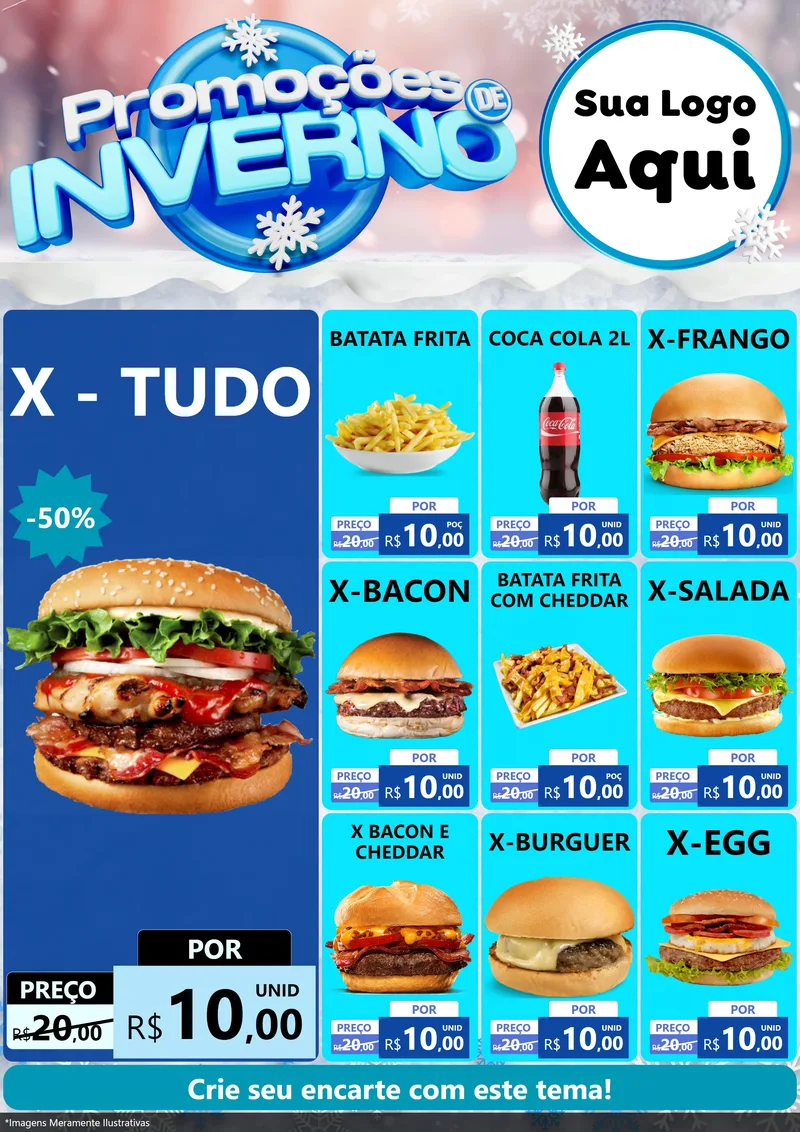 Modelo de Encarte para Encarte A4 Vertical com o tema Promoções de Inverno para Hamburgueria