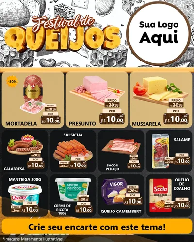 Modelo de Rede Social para Feed Instagram com o tema Festival de Queijos para Frios e Laticínios